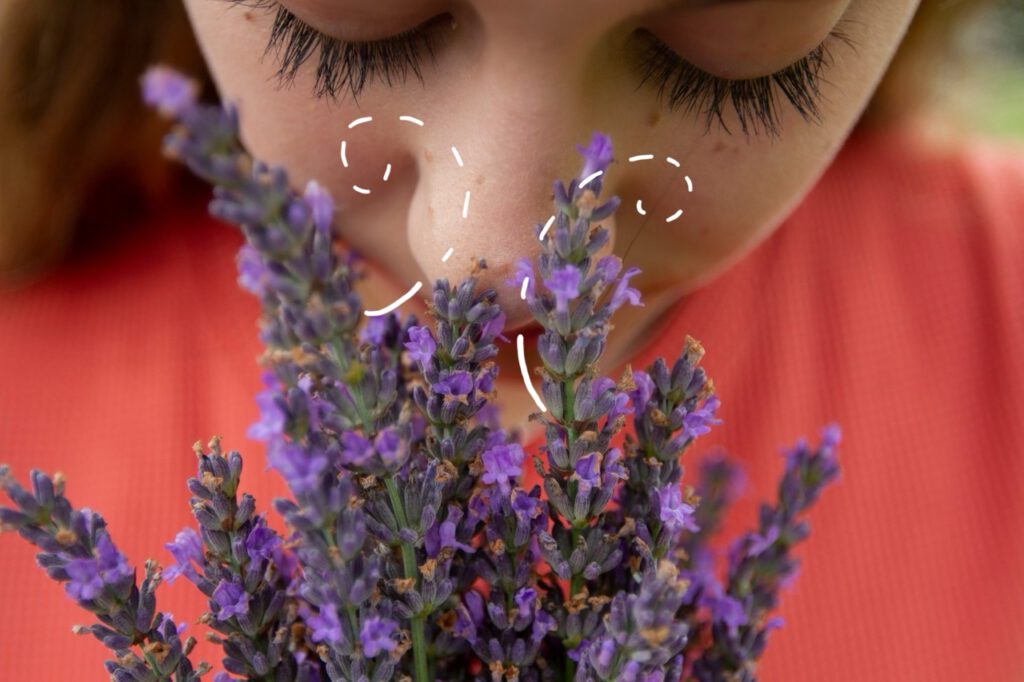 smelling a flower