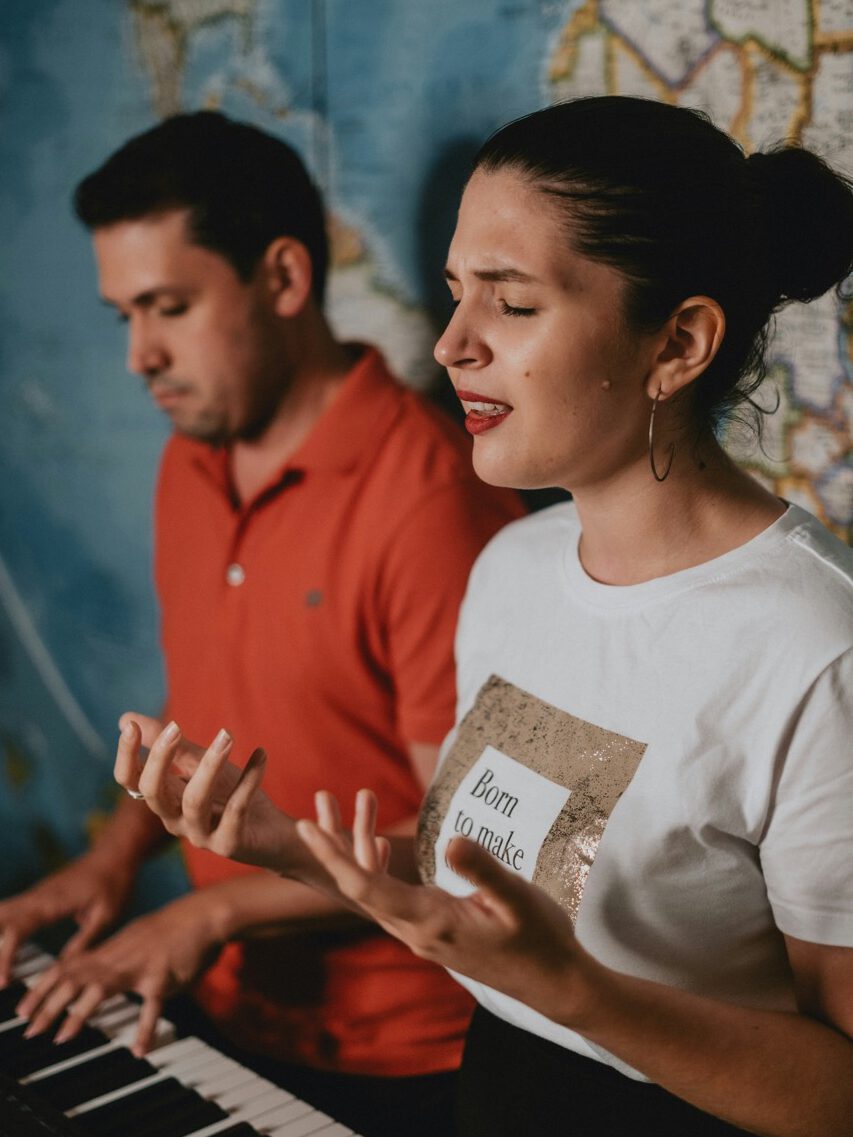 Woman singing with emotions