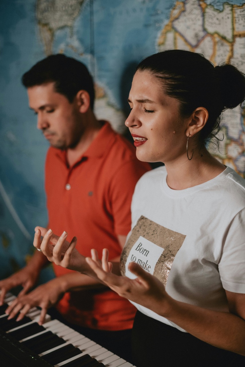 Women feeling what she sings